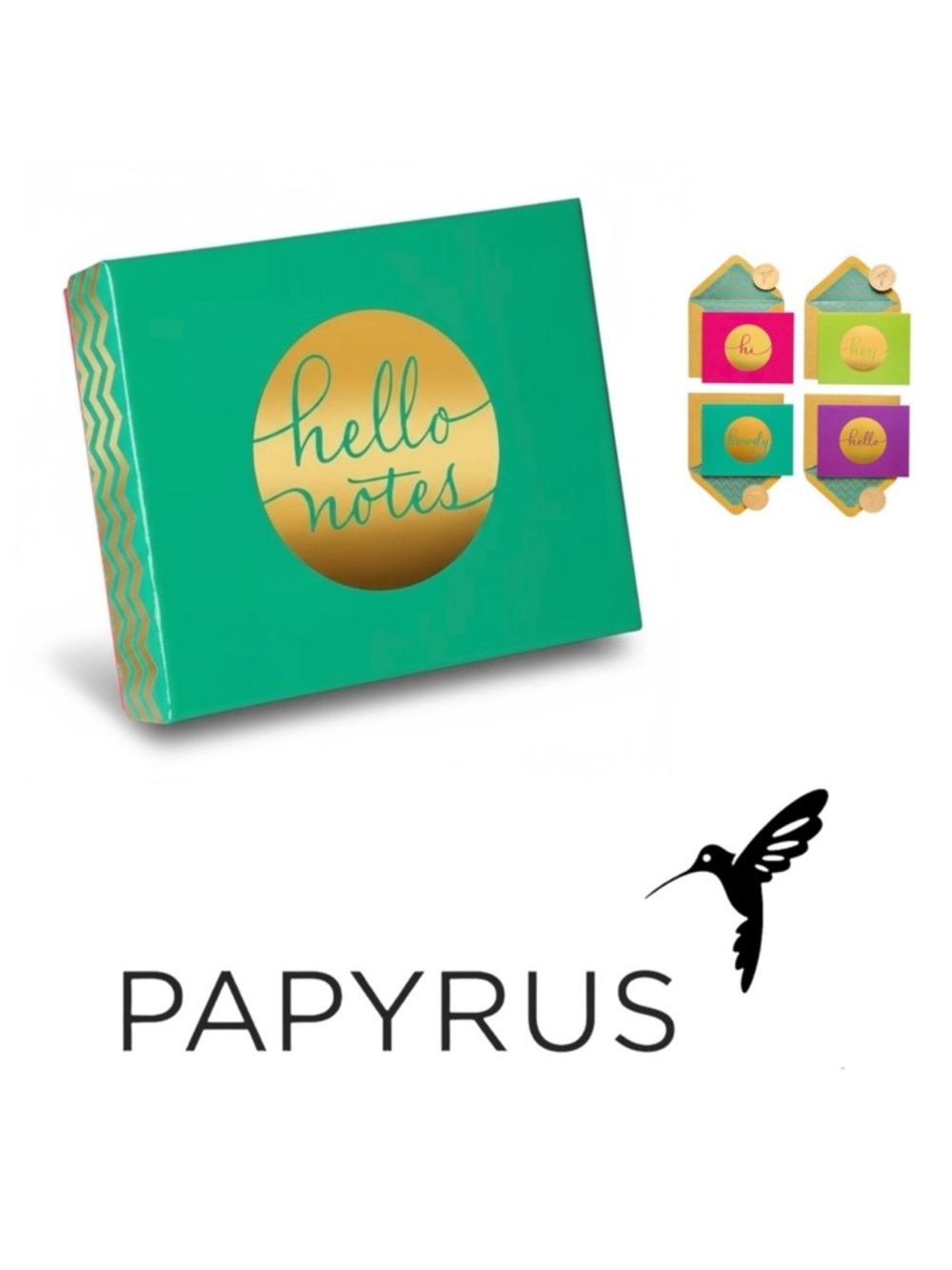 Papyrus Hello Notes Boxed Card Set with Gold Foil Accents 4 Bright Designs BNIB